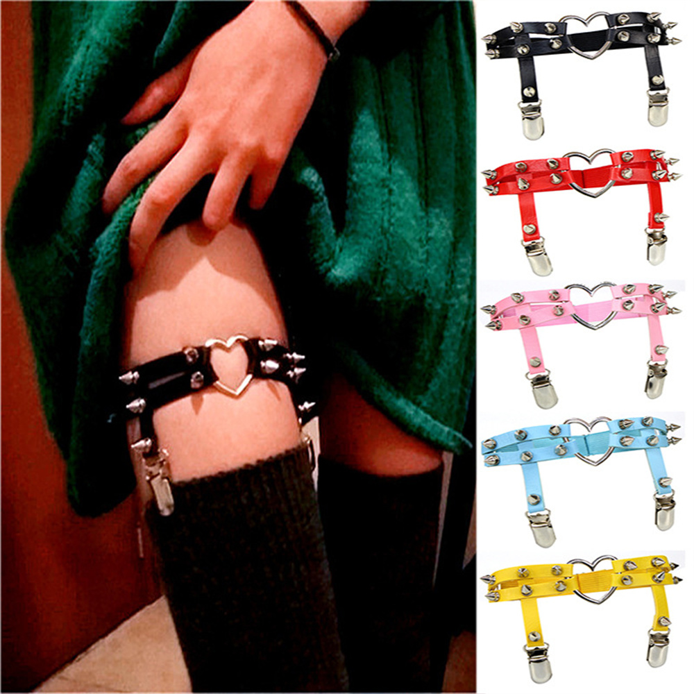 Garter Belt Set - 1 個女性パンクゴスハート Pu レザー弾性脚リングボディジュエリー脚弾性ボディチェーンサスペンダーガーターベルト