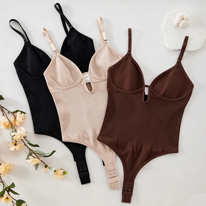 Seamless Underwear Women - 女性用バックレスボディスーツシェイプウェア、深いVネック、スリミング下着、レディースシームレス通気性お腹コントロールフルボディシェイパー