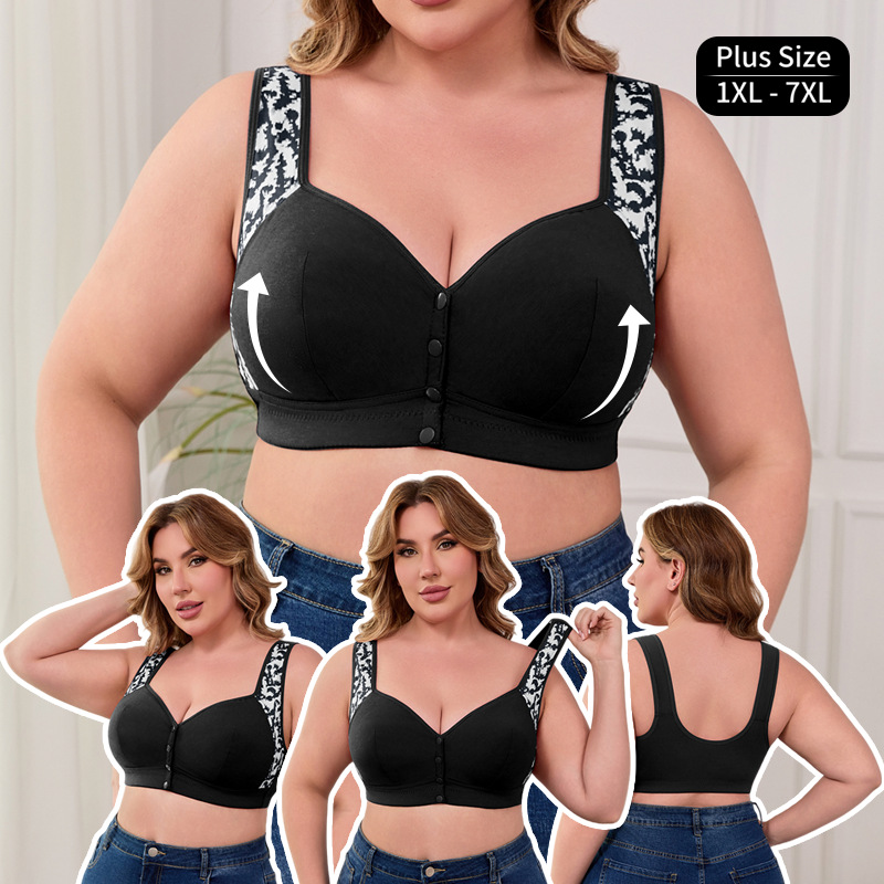 Seamless Underwear Women - XL-7XL プラスサイズ フロントバックルブラジャー レディース ノンワイヤーブラ ワイヤレスブラレット
