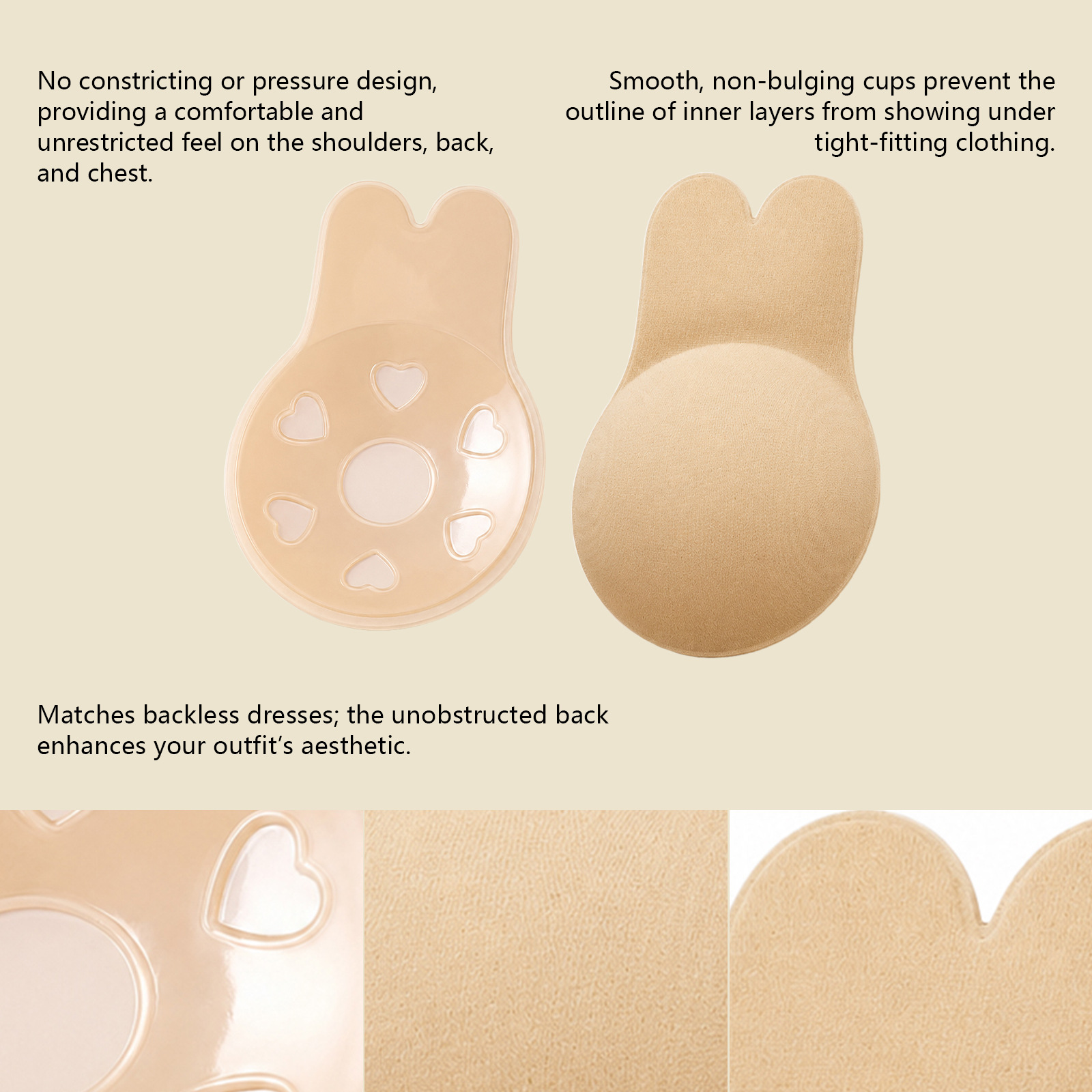 うさぎ耳型見えない乳首カバー、通気性のある滑り止めシリコンバ - Nipple Cover Pasties のレビューと価格