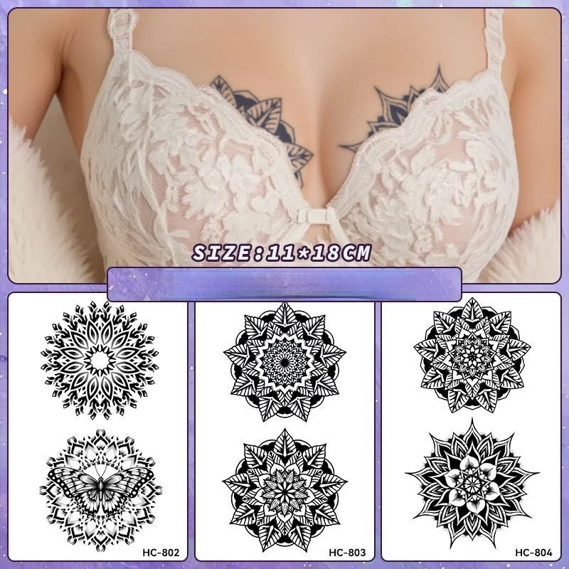 胸用ハーブジュース一時的なタトゥー ダチュラ柄 防水 防汗  - Nipple Cover Pasties のレビューと価格