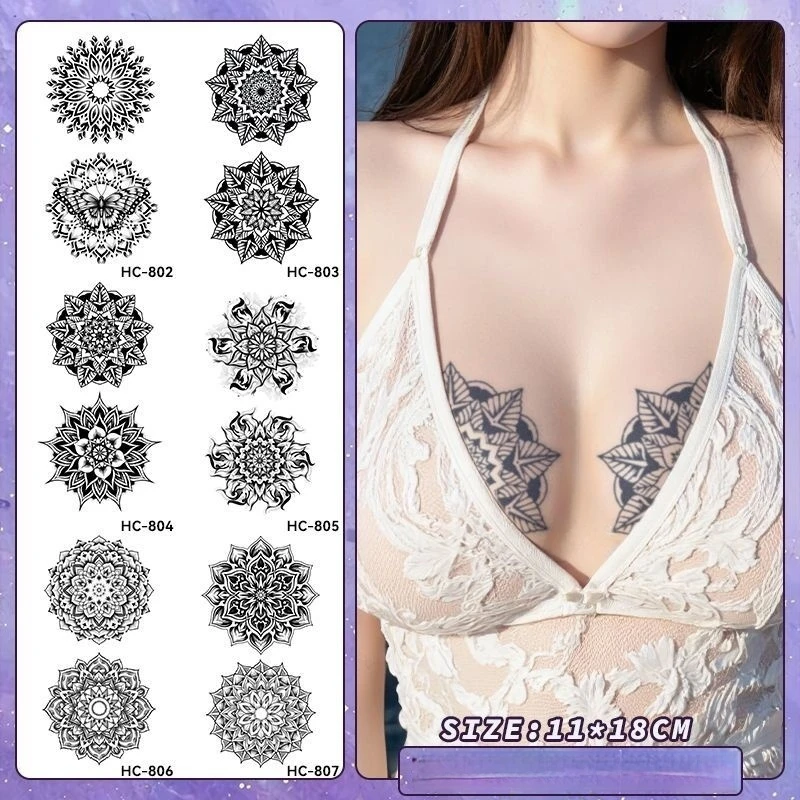 胸用ハーブジュース一時的なタトゥー ダチュラ柄 防水 防汗  - Nipple Cover Pasties のレビューと価格